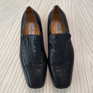 Givaldi By Italy Men Size 45 Black Leather‎ Crocodile Dress Shoes handmade
